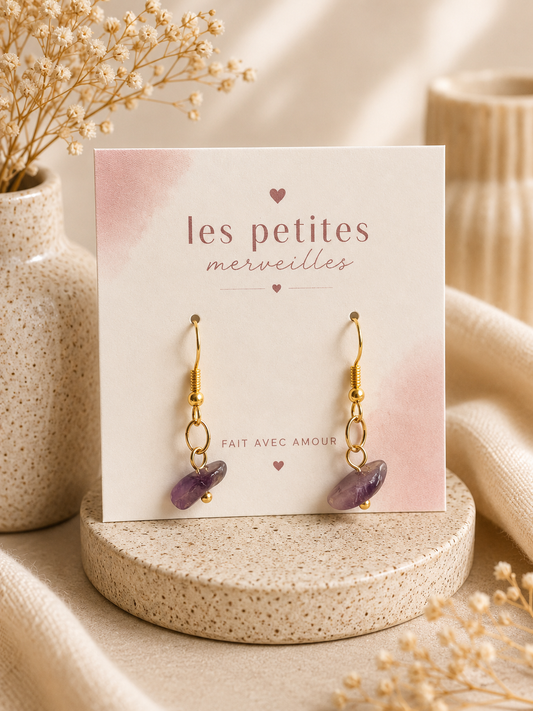 Boucles d’oreilles Améthyste – Calme & Intuition💜