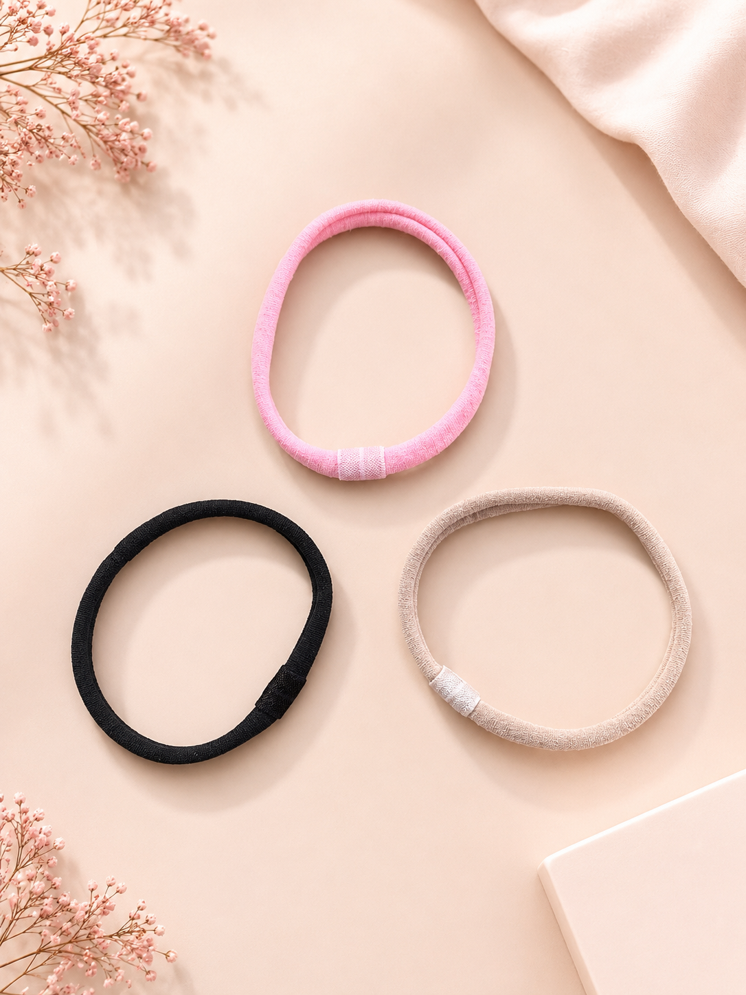 Bandeaux interchangeables en nylon – Rose, Nude & Noir✨