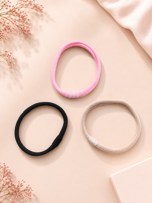 Bandeaux interchangeables en nylon – Rose, Nude & Noir✨