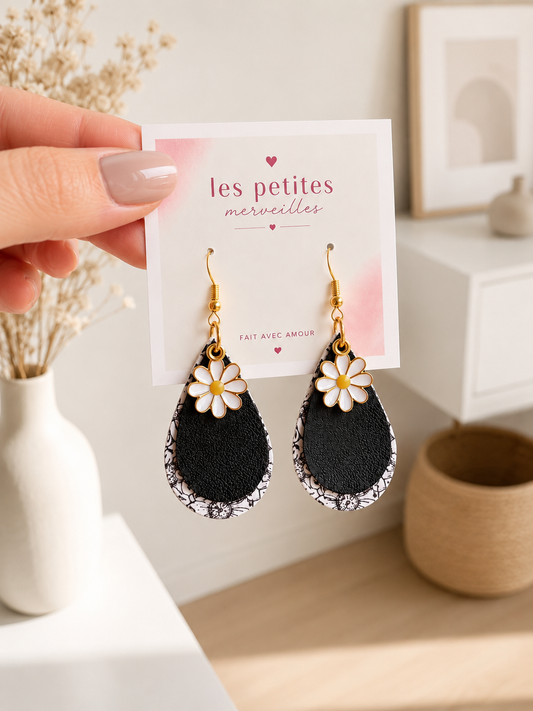 Boucles d’oreilles Marguerite Chic 🖤