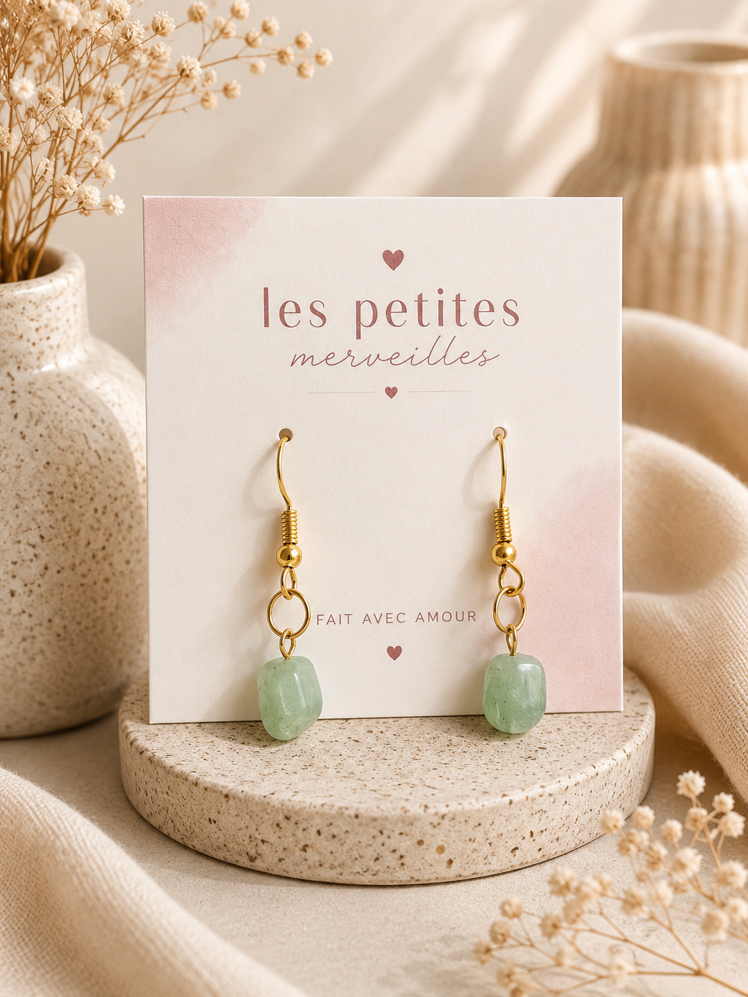 Boucles d’oreilles Aventurine Verte – Chance & Sérénité💚