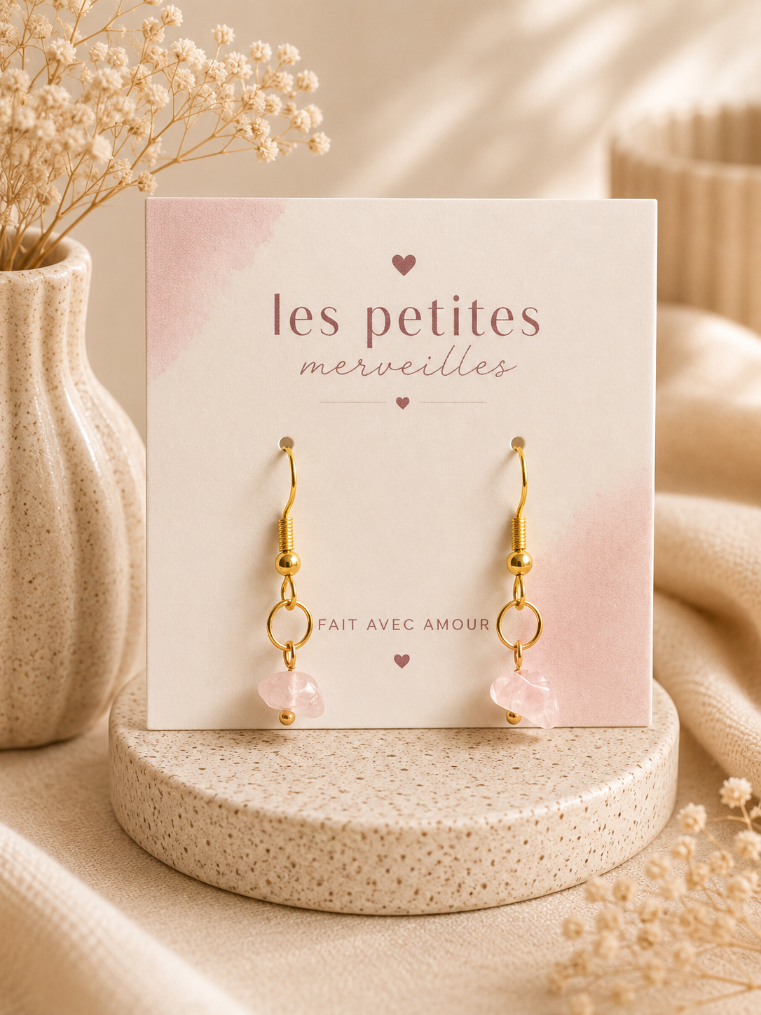 Boucles d’oreilles Quartz Rose – Amour & Douceur🩷