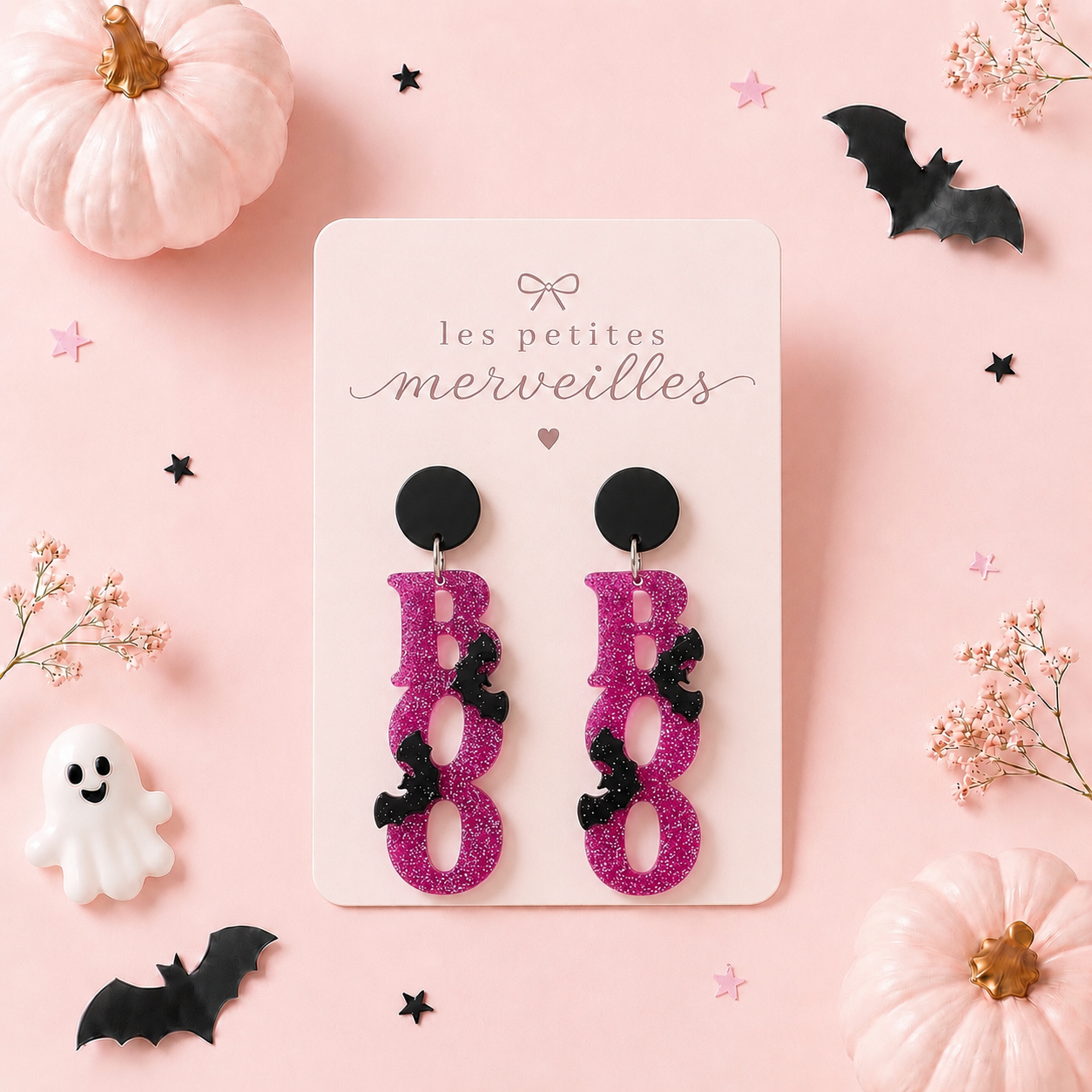 Boucles d’oreilles Boo! 🩷🕸️