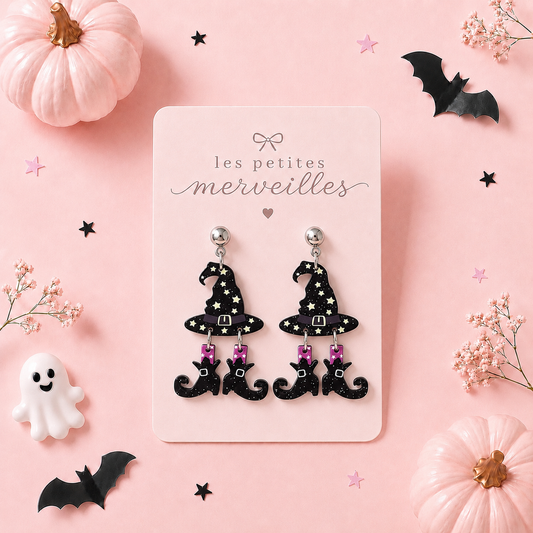 Boucles d’oreilles Chapeau de sorcière – Collection Halloween 🧙