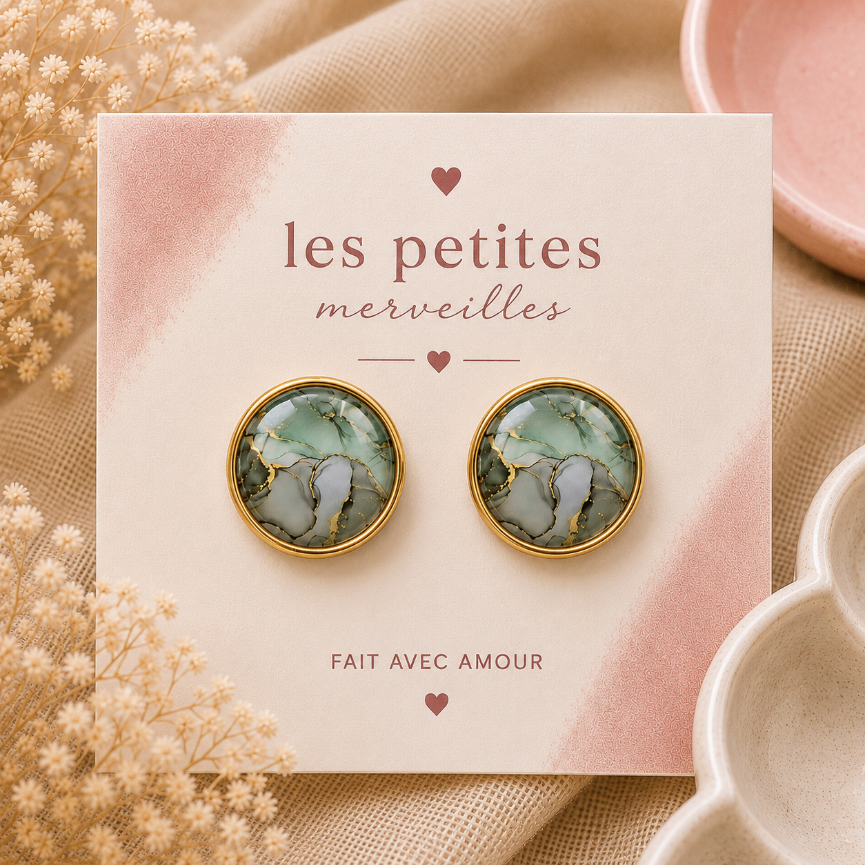 Boucles d’oreilles – Émeraude Dorée ✨ PRÉCOMMANDE