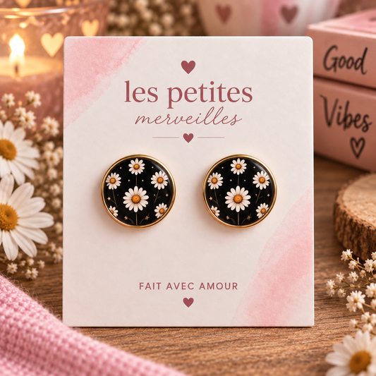 Boucles d’oreilles - Marguerites de Minuit 🌼